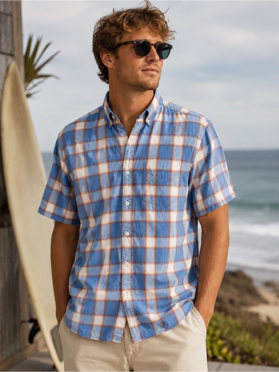 Tommy Bahama Other - Tommy Bahama Jeans Blue Plaid Short Sleeve Button Front Shirt XL